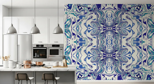 Piastrella ornamentale contemporanea blu e verde acqua - Murale da parete ANDORRA Murale da parete