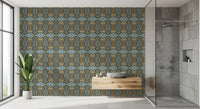 Blue Gray & Camel Retro Geometric Medallion - MOSQUITO Wallpaper⁠