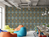 Blue Gray & Camel Retro Geometric Medallion - MOSQUITO Wallpaper⁠