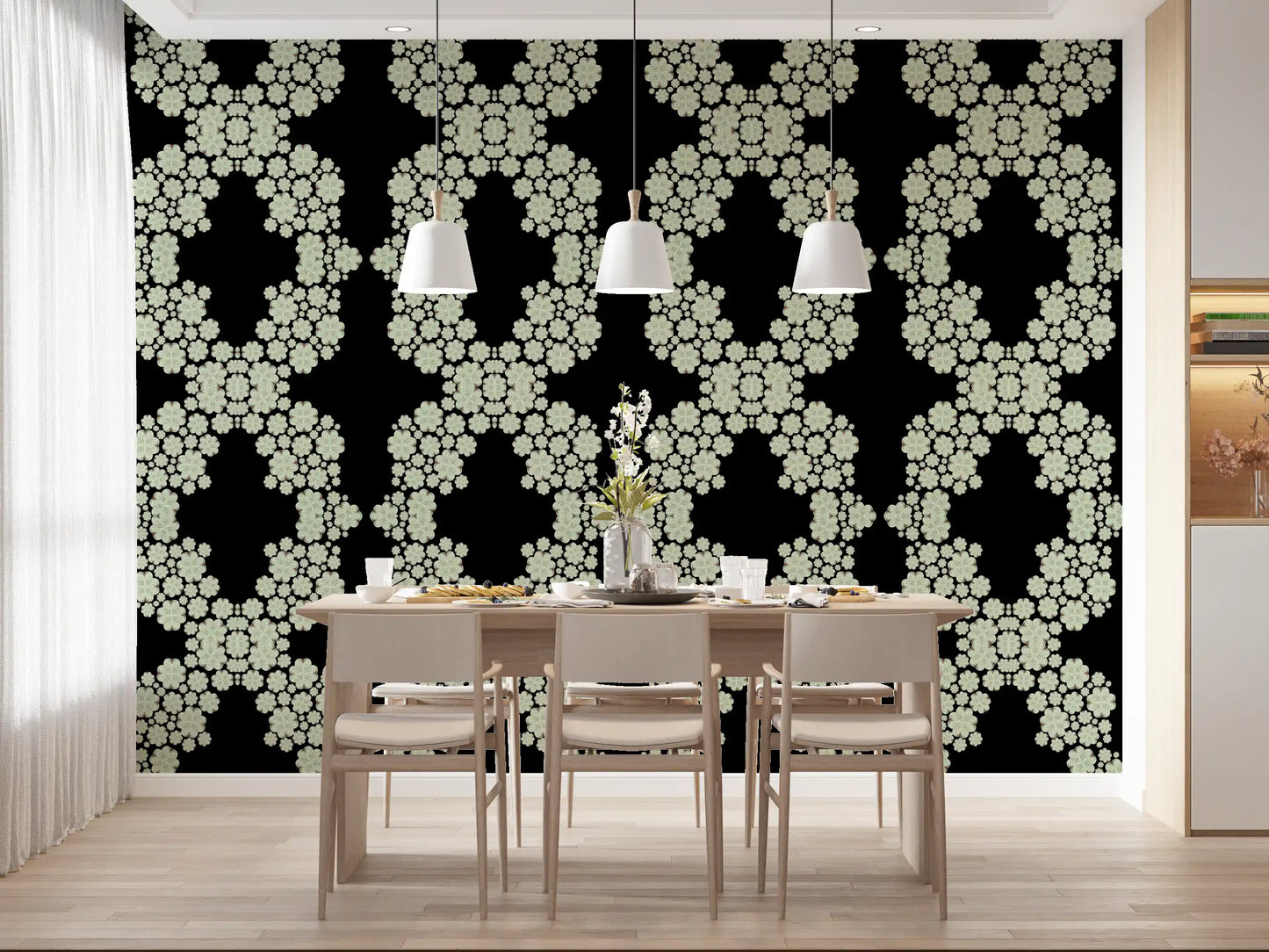 Schwarz & Elfenbein Diamantblumen-Gitter – CARDAMINE Tapete⁠