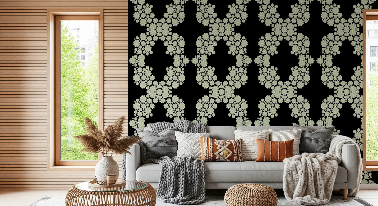 Schwarz & Elfenbein Diamantblumen-Gitter – CARDAMINE Tapete⁠