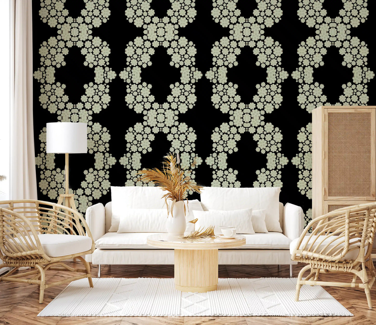 Schwarz & Elfenbein Diamantblumen-Gitter – CARDAMINE Tapete⁠