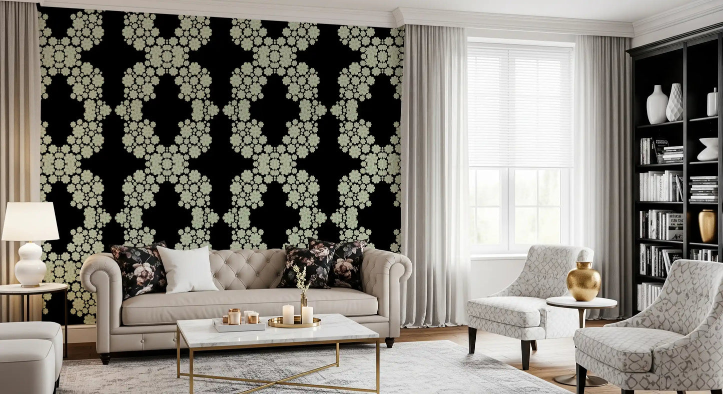 Schwarz & Elfenbein Diamantblumen-Gitter – CARDAMINE Tapete⁠
