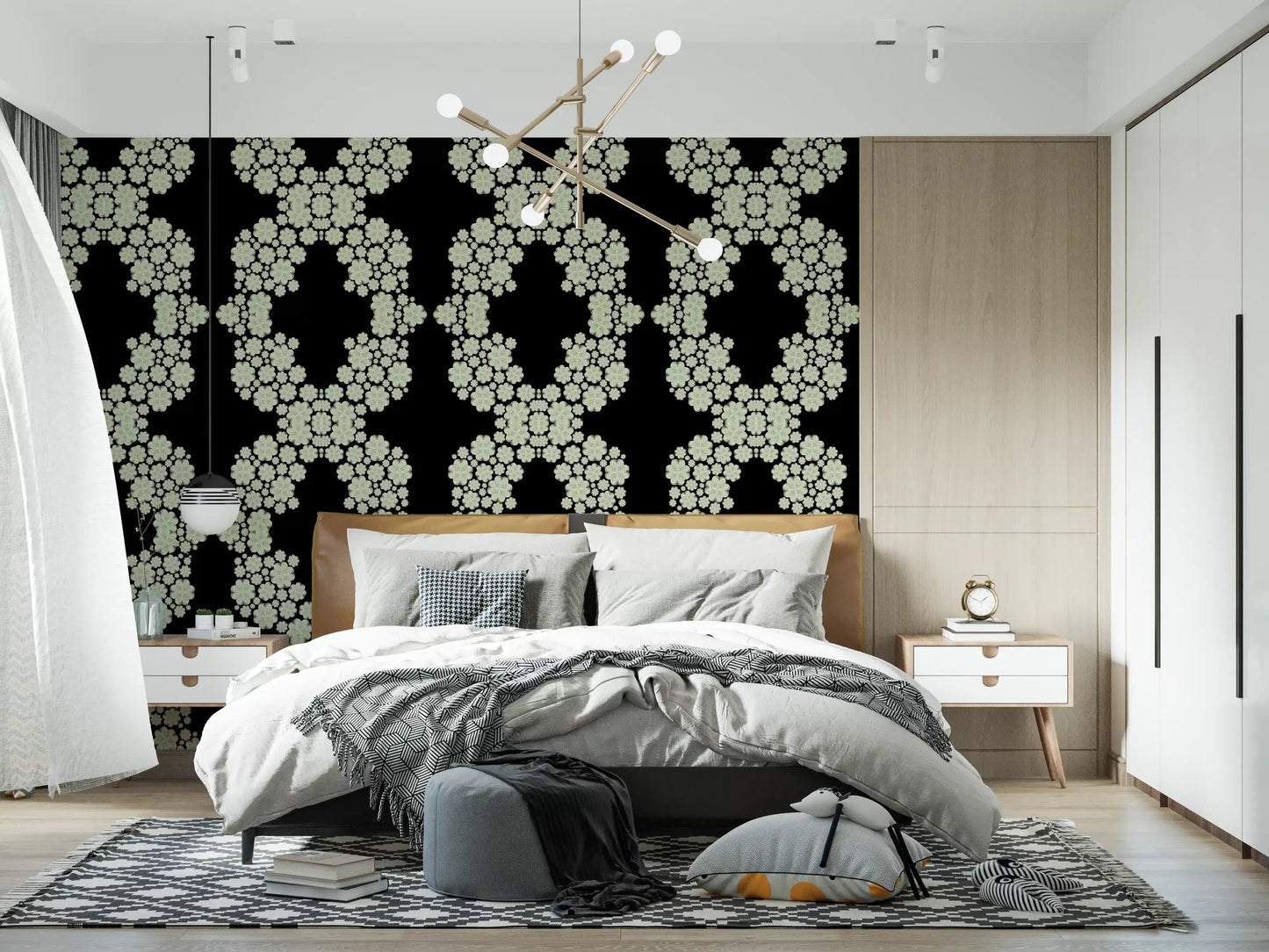 Schwarz & Elfenbein Diamantblumen-Gitter – CARDAMINE Tapete⁠