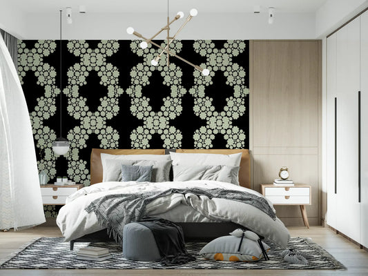 Black & Ivory Diamond Floral Lattice – CARDAMINE Wallpaper⁠