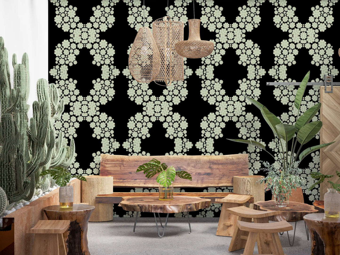 Schwarz & Elfenbein Diamantblumen-Gitter – CARDAMINE Tapete⁠