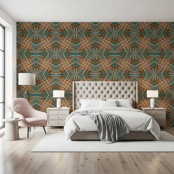 70s Retro Teal and Copper Geometric Lattice - OCTOBER Wallpaper⁠