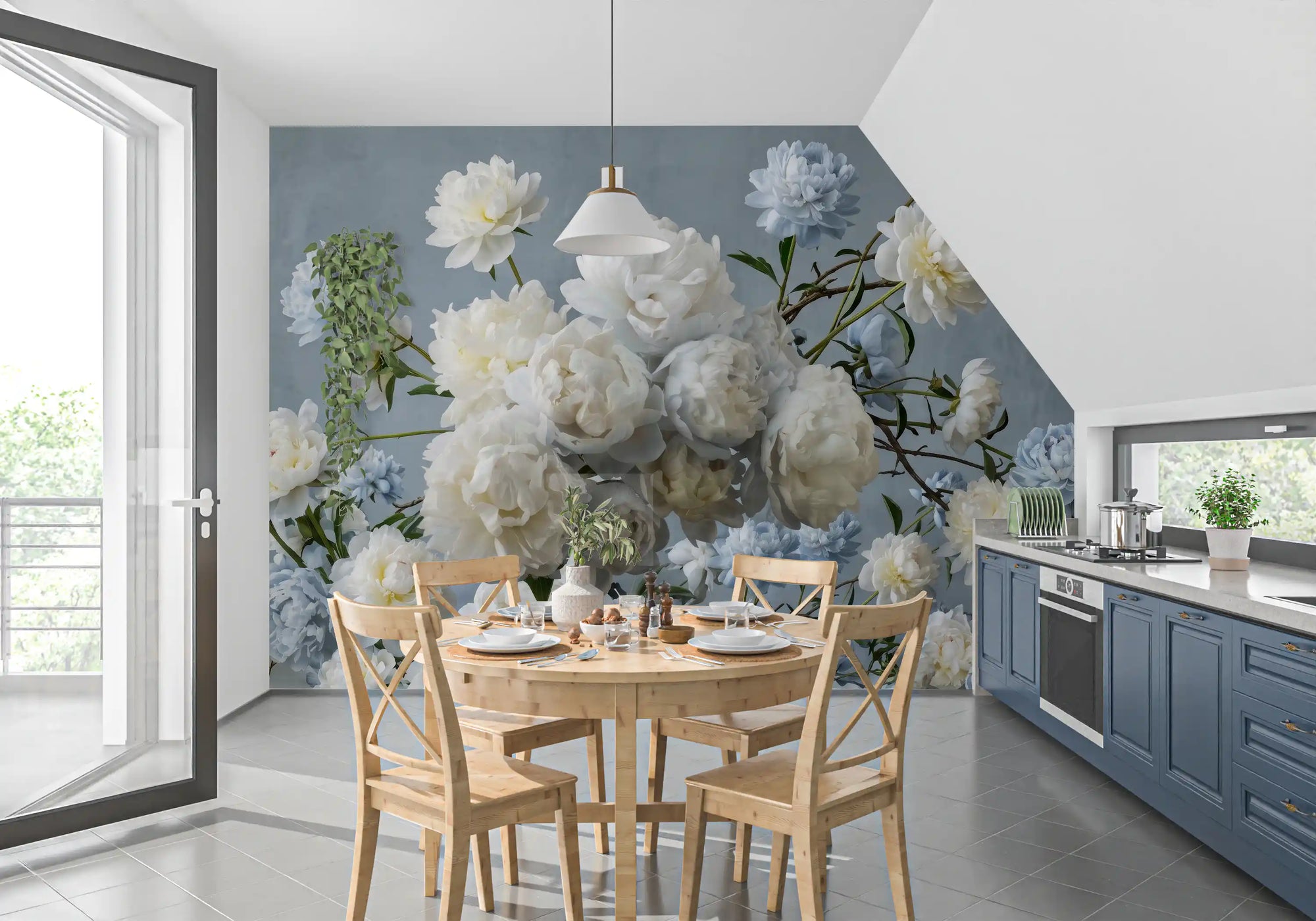 Eterisk Blå Blomst Vægmaleri
