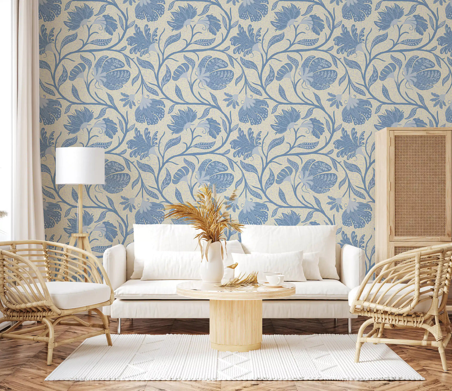 Trailing Indina Floral - Light Blue and Beige Wallpaper Wallpaper⁠