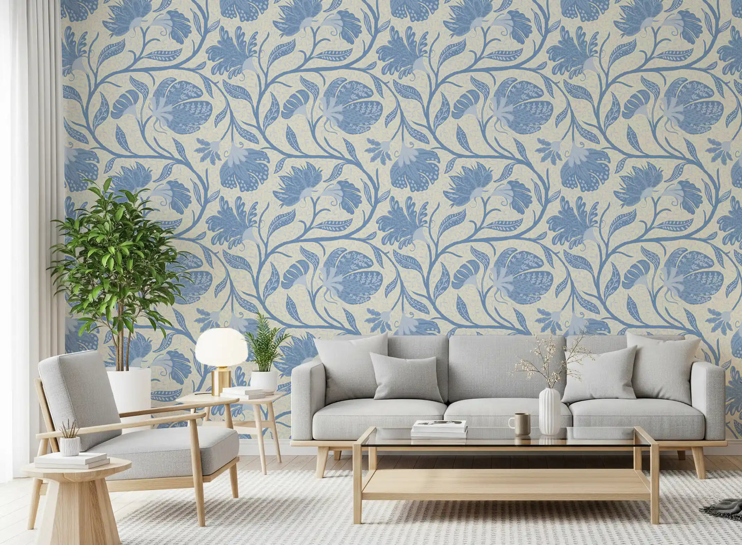 Trailing Indina Floral - Light Blue and Beige Wallpaper Wallpaper⁠
