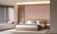 Lotus - Botanical Trailing Water Lily Floral Block Print-  Monochromatic Pink Wallpaper⁠