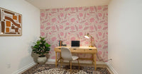 Lotus - Botanical Trailing Water Lily Floral Block Print-  Monochromatic Pink Wallpaper⁠