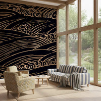 Wandbild mit vergoldeten, rollenden japanischen Wellen