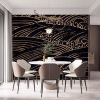 Wandbild mit vergoldeten, rollenden japanischen Wellen