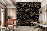 Wandbild mit vergoldeten, rollenden japanischen Wellen