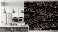 Wandbild mit vergoldeten, rollenden japanischen Wellen