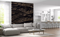 Wandbild mit vergoldeten, rollenden japanischen Wellen
