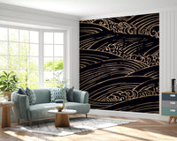 Wandbild mit vergoldeten, rollenden japanischen Wellen