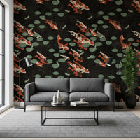 Papier peint mural Étang de carpes koï avec libellules