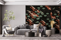 Papier peint mural Étang de carpes koï avec libellules