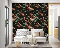 Papier peint mural Étang de carpes koï avec libellules