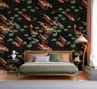 Papier peint mural Étang de carpes koï avec libellules