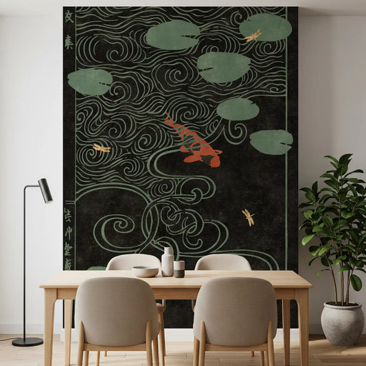 Japanisches Koi-Teich Holzschnitt Wandbild