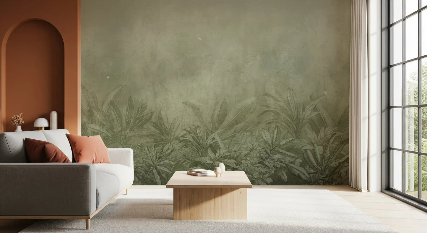 Brumes de la Jungle - Papier Peint Mural Olive