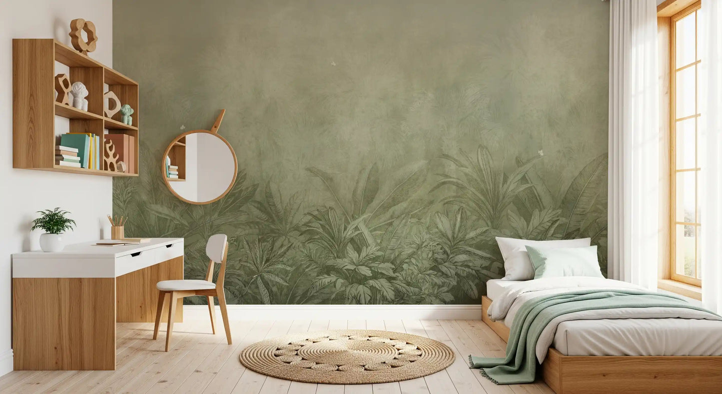 Brumes de la Jungle - Papier Peint Mural Olive