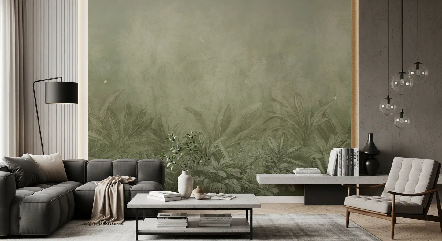 Brumes de la Jungle - Papier Peint Mural Olive