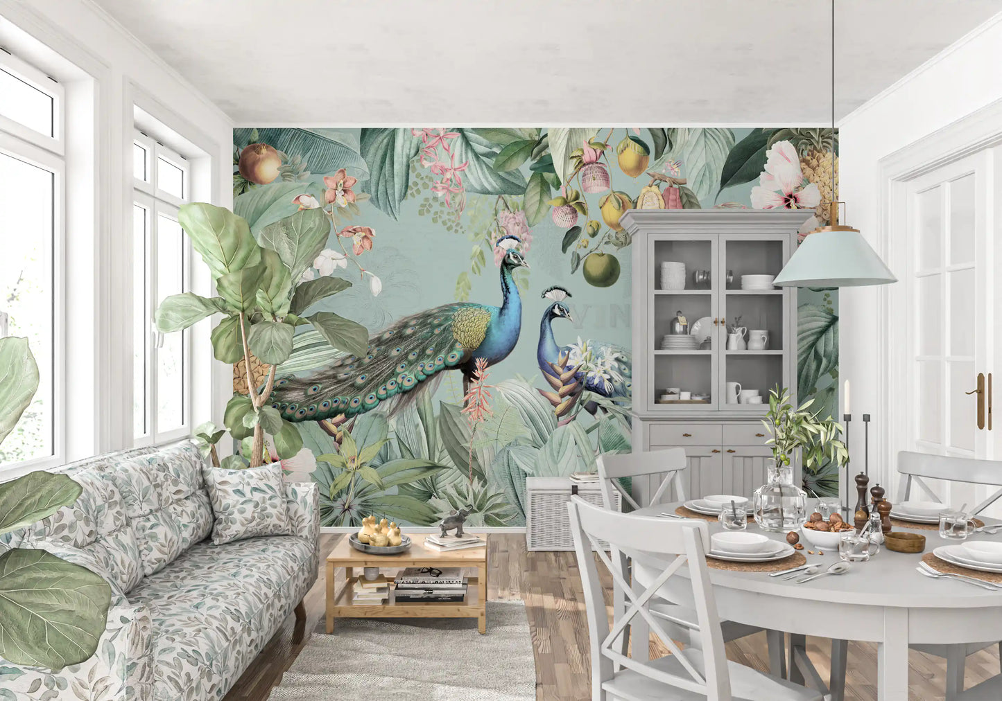 Serene Tropical Peacock Sanctuary Wall Mural