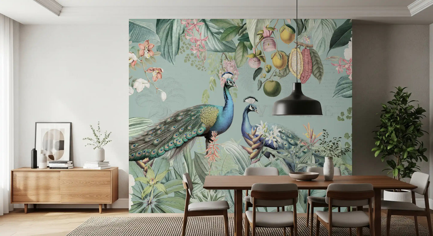 Serene Tropical Peacock Sanctuary Wall Mural