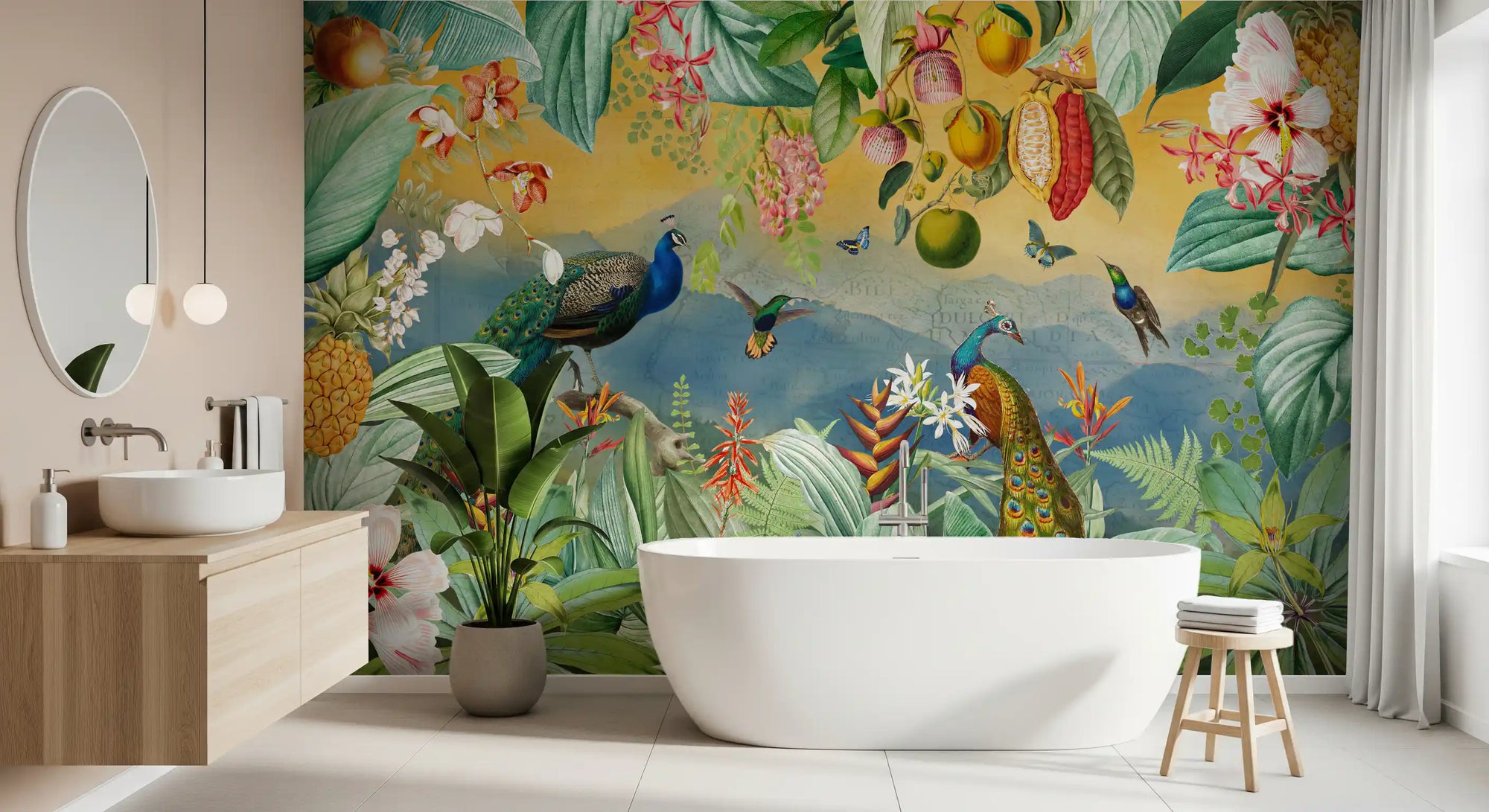 Botanical Peacock Paradise Expedition Wall Mural