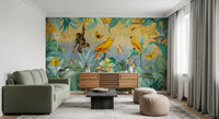 Vægmaleri med botanisk jungleeventyrscene