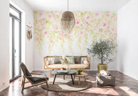 Vægmaleri med bløde rosa rosenkaskader