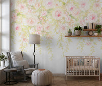 Vægmaleri med bløde rosa rosenkaskader