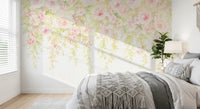 Vægmaleri med bløde rosa rosenkaskader