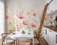 Vægmaleri med vilde blomster i blush pink eng