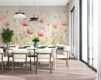Vægmaleri med vilde blomster i blush pink eng