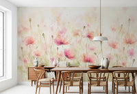 Vægmaleri med vilde blomster i blush pink eng