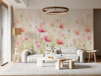 Vægmaleri med vilde blomster i blush pink eng