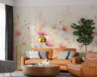 Vægmaleri med vilde blomster i blush pink eng