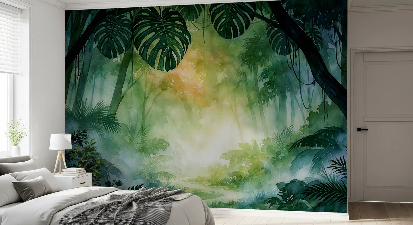 Wandbild mit sonnendurchfluteten Smaragdgrünem Laubimpressionen