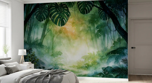 Wandbild mit sonnendurchfluteten Smaragdgrünem Laubimpressionen