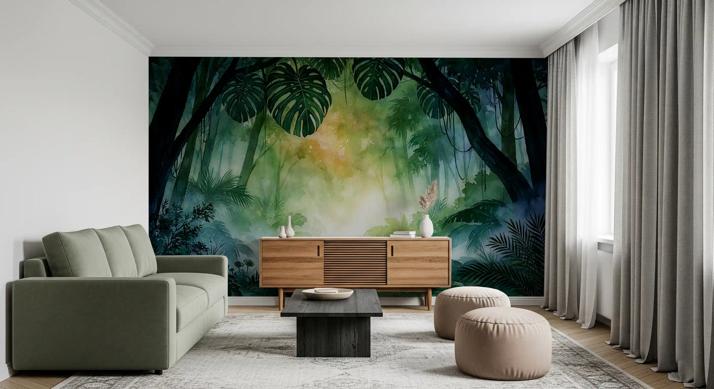 Wandbild mit sonnendurchfluteten Smaragdgrünem Laubimpressionen
