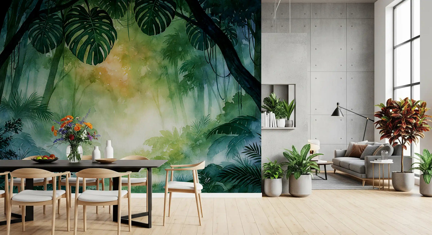 Wandbild mit sonnendurchfluteten Smaragdgrünem Laubimpressionen