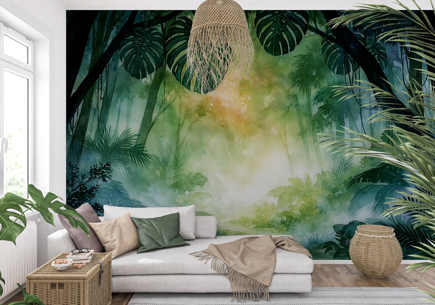 Wandbild mit sonnendurchfluteten Smaragdgrünem Laubimpressionen