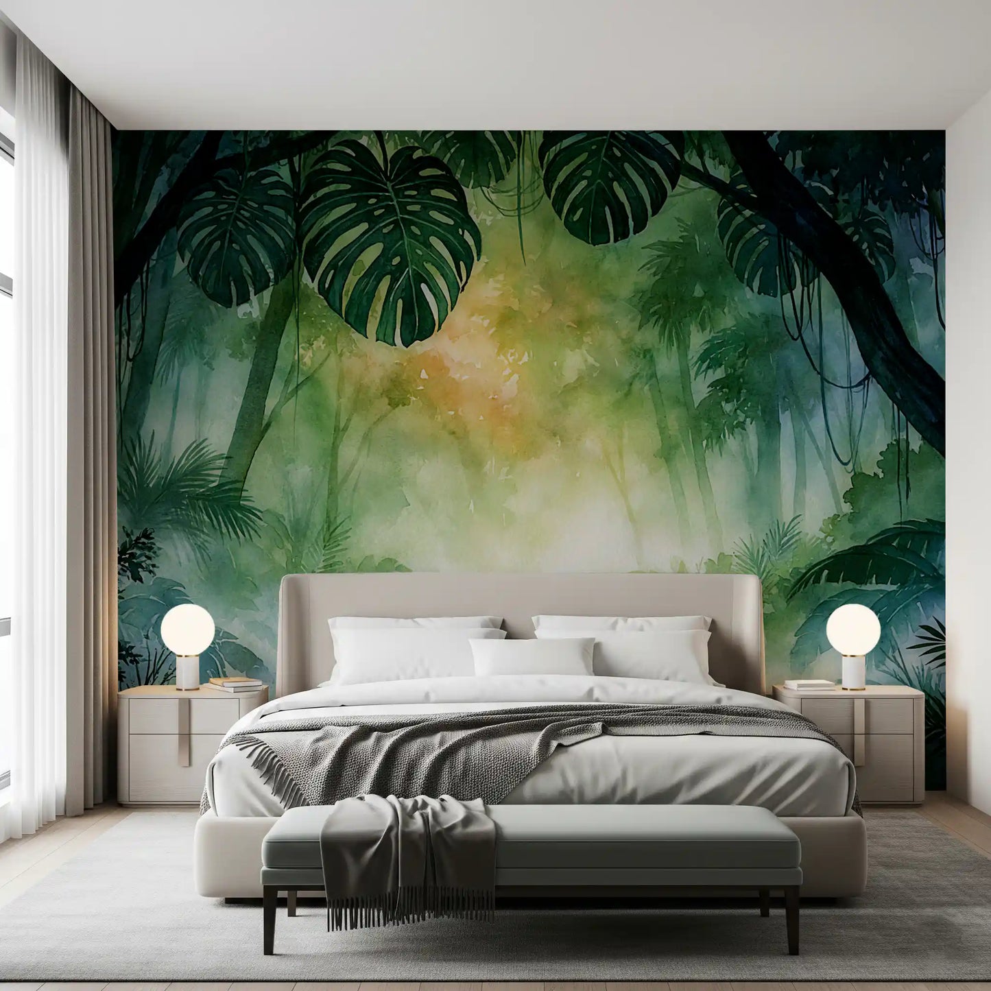 Wandbild mit sonnendurchfluteten Smaragdgrünem Laubimpressionen