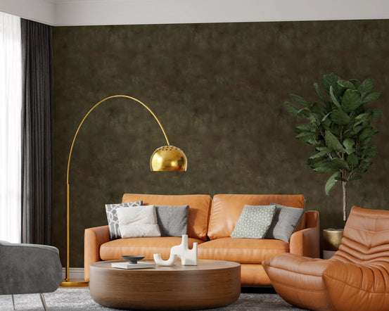 Painterly Earth wallpaper warming an olive living room GD11569
