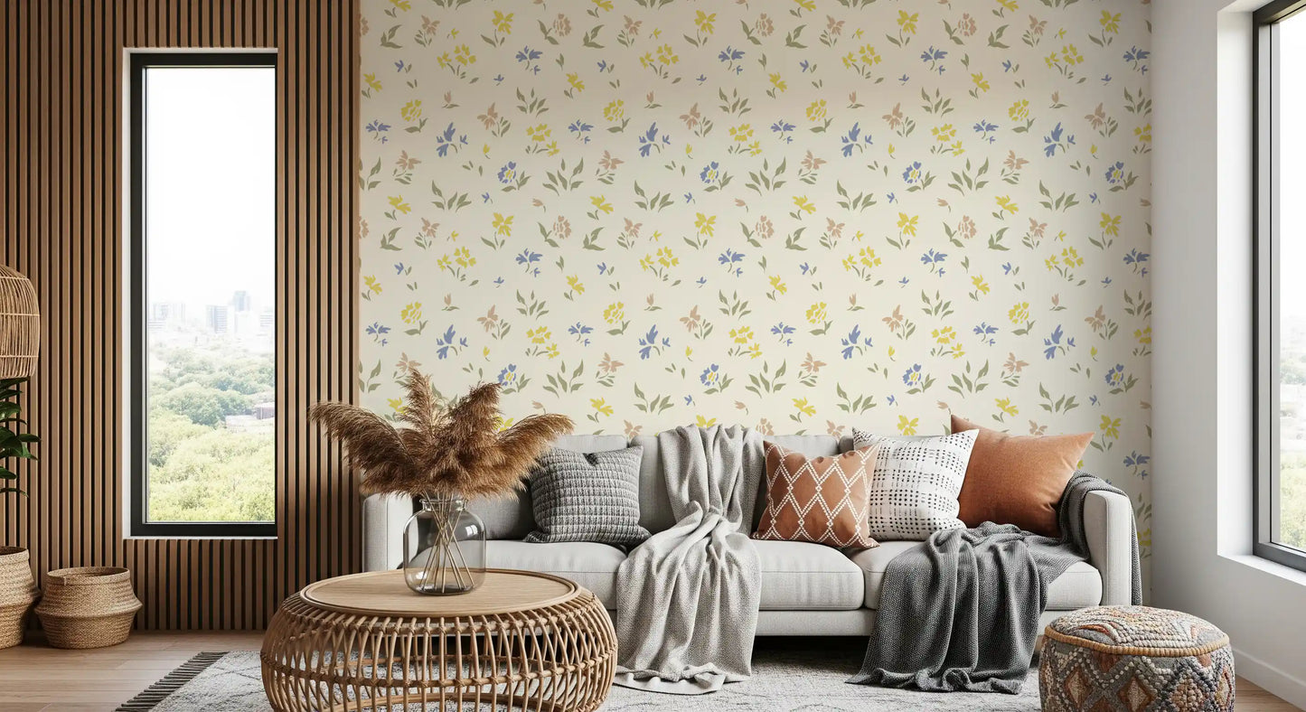 Pastelfarvede blomster i blid børneværelsesdesign tapet⁠